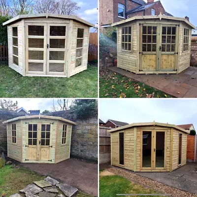 Corner Summerhouse Garden Office Shed Summer House Heavy Duty Treated With Base • £1350