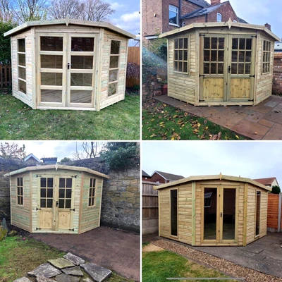 Corner Summerhouse Garden Office Shed Summer House Heavy Duty Treated With Base • £1450