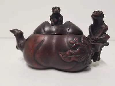 Chinese Brown Clay Teapot With Monkeys • $22