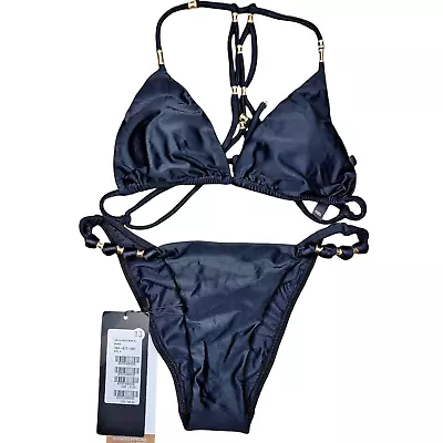 Vix Paula Hermanny NEW Bead And Knot Navy Bikini Set 2 Piece Swimwear Triangle • $110.88