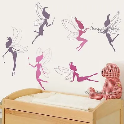 6 Magic Fairies Wall Stickers Girls Art Decal VINYL Nursery Kids Children's Room • £7.49