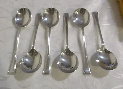 6 Vintage Ryals Sheffield EPNS Silver Plated Soup Spoons Fulwood Pattern • £16.99