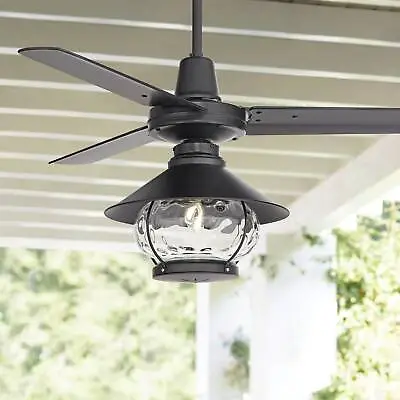 44  Industrial Indoor Outdoor Ceiling Fan With Light LED Remote Black Damp Patio • $279.99