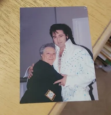 Vintage Photo Ooak Old Woman Happily Embracing Hugs Elvis Presley Impersonator  • $12.49