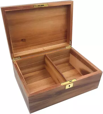 Large Wood Storage Box Decorative Wooden Box With Hinged Lid And Locking Key Pre • $53.99