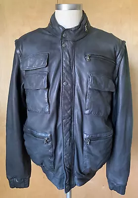 Vince Men's Black Lamb Leather Multi Pocket Car Coat  Jacket XL EUC! • $332.49