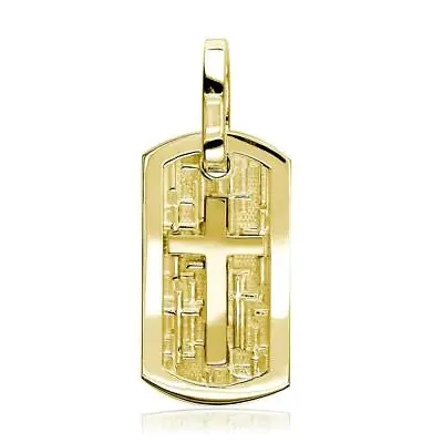 $1309 • Buy Smaller Size Cross Dog Tag Pendant With Crosses Background In 14K Yellow Gold