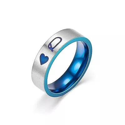 King & Queen Couple Matching Band Ring For Women Men Blue Stainless Steel Pro... • $18.59