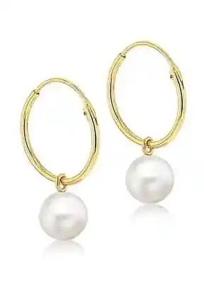 Tuscany Gold 9ct Gold Yellow Gold 6mm Fresh Water Pearl 13mm Hoop Earrings NEW • £23.99