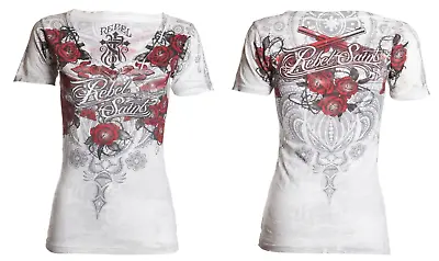 $23.99 • Buy Rebel Saints AFFLICTION Womens T-Shirt SOPHIA Guns Tattoo Biker