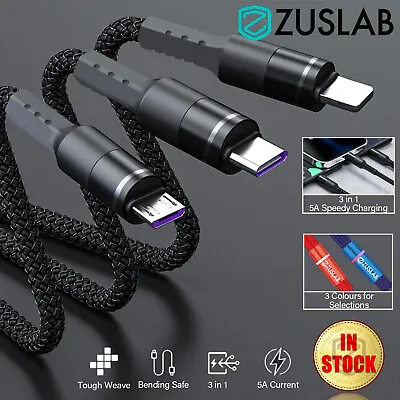 $9.95 • Buy ZUSLAB 5A 3 In 1 USB Fast Charging Cable For IPhone Type C Micro IPad Android