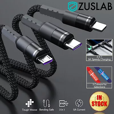 ZUSLAB 5A 3 In 1 USB Fast Charging Cable For IPhone Type C Micro IPad Android • $9.95