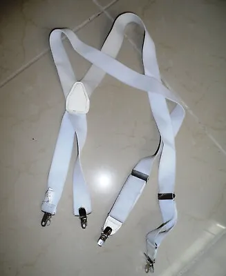 White Elastic Adjustable Suspender With Metal Plastic Clamps Clips • $8.90