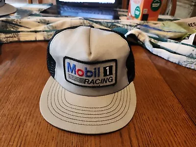 Vtg 70 S 80 S New Mobil 1 Racing Embroidedmesh Back Snap Back Hat • $12