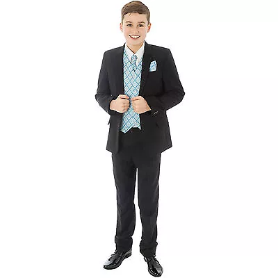 Boys Suit Childrens Kids Baby Pageboy Wedding Formal Smart Black/Blue • £29.99