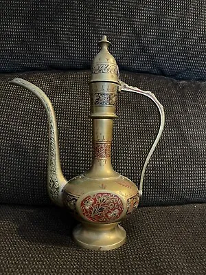 Vintage; Circa 1940's India Brass 9  Tall Decorative Pot; Mughal Collectible • $12