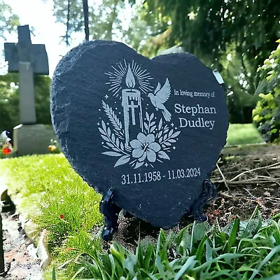 Memorial Plaque Slate Heart Customized Name Garden Ornament Personalized Stone • £8.99