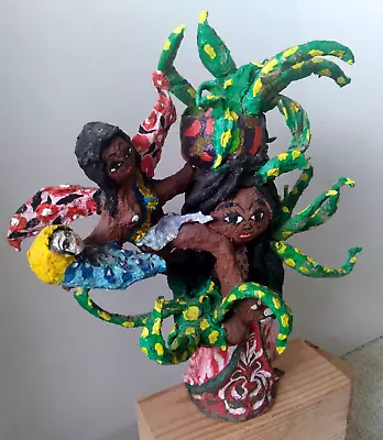 Unique Folk Art Mixed Media Mother Child & Angel  13  X 12  Sculpture Brazil • $49.95