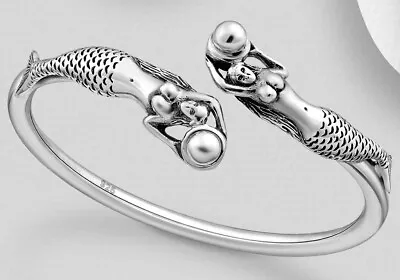 Solid Sterling Silver Mermaids Cuff Bangle Bracelet 25mm Wide 7  Wrist 16.7g • $116.96