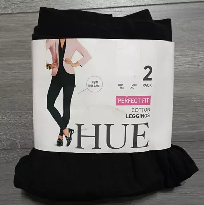 HUE Leggings Adult Medium *2 Pack* Black Cotton Wide Waistband Womens • $13.50