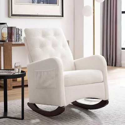 Modern Accent Rocking ChairUpholstered Rocking ChairComfy Armchair 2 Side P • $220.20