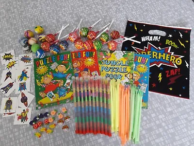 Boys 8 Superhero Filled Party Bags Sweets Colouring Book/pencil 8 Items Per Bag • £12.99