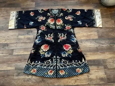 Beautiful Qing Dynasty Antique 19th Century Chinese Silk Embroidery Floral Robe • $1450