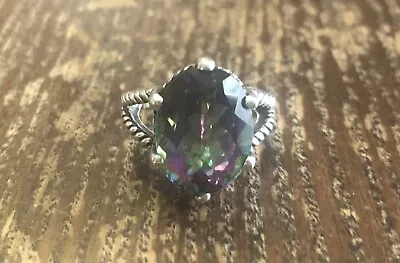 Sterling Silver Large Mystic Topaz Faceted Oval Fancy Ornate Setting Ring 7 • $74.99
