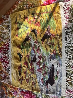 Vintage Tapestry Wall Hanging Hand Woven Art  26x18 Of Ducks/Black Birds? • $24