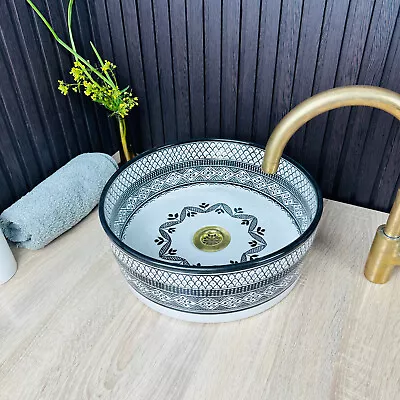 Moroccan Black Deisgn Sink; Bathroom Vessel Sink Handcrafted Artisan Sink • $190