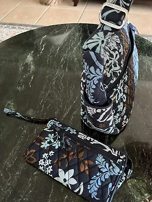Vera Bradley Adjustable Shoulder Bag And Wallet Floral Navy Blue Blues And Brown • $20