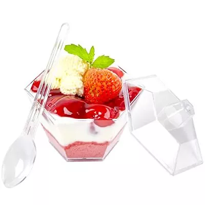 50 Pack 3.3oz Mini Dessert Cups With Spoons Plastic Tasting Cups With Lids Pa... • $23.90