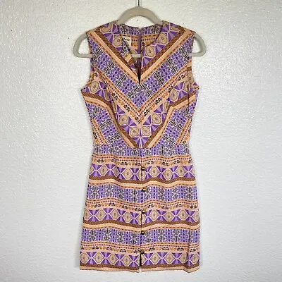 Import Corner Vintage Dress Womens 10 Mod Colorful Printed V Neck Geo 60s 70s • $18