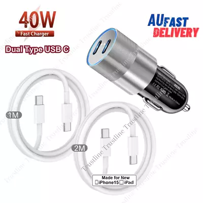 For IPhone 15 Pro IPad Samsung Dual Type C PD Fast 40W Car Charger Adapter Cable • $12.03