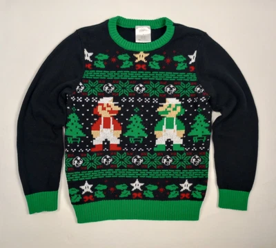 $18 • Buy Super Mario Bros Christmas Sweater SIZE 8 Jumping Beans Luigi Boys Knit Ugly