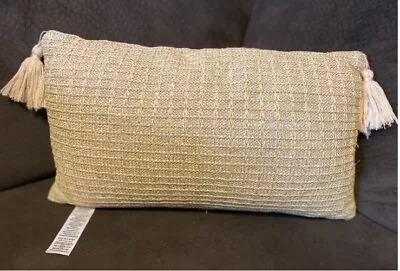 West Elm Faux Jute Indoor/Outdoor Natural Woven Lumbar Support Pillow  12 X21  • $10