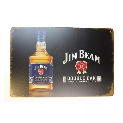 2X Tin Sign JIM BEAM DOUBLE OAK  Sprint Drink Bar Whisky Rustic Look • $26.27