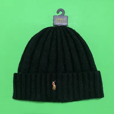 New Men's Polo Ralph Lauren Black Wool Blend Ribbed Cuff Knit Embroidered Beanie • $29.47