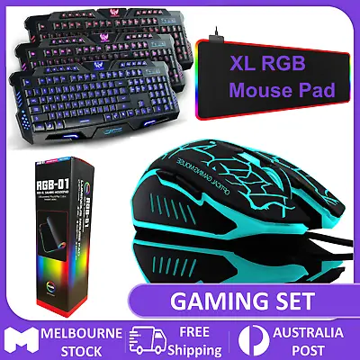 $11.22 • Buy Gaming Keyboard Mouse Pad Set PC Gamer RGB USB Wired Game Combo Bundle Laptop  