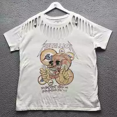 Metallica The Shortest Straw T-Shirt Women's Size 00 Distressed Graphic White  • $14.99