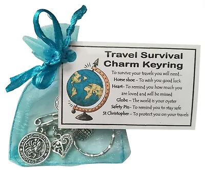 Travel Survival Charm Keyring - Handmade Good Luck Gift Including St Christopher • £7.49