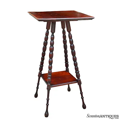 Antique Traditional English Mahogany Turned Leg Parlor Side Table • $425
