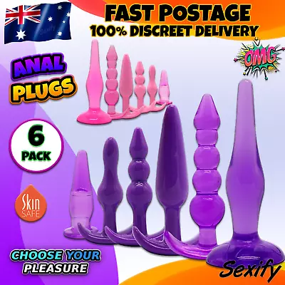 6 Pack Silicone Anal Butt Plug Anal Beads Trainer Kit Sub BDSM Large Big Sex Toy • $26.95