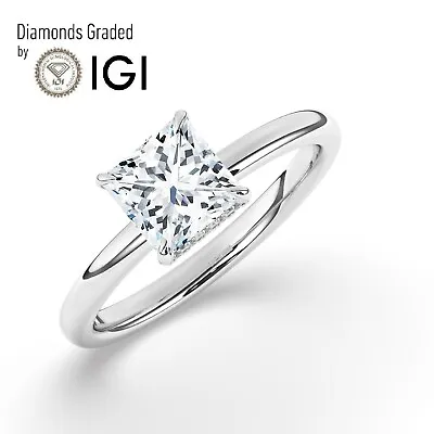 Princess Solitaire Hidden Halo 18K White Gold Engagement Ring3 CtLab-grown IGI • $2620.10