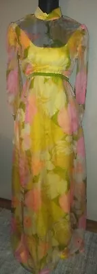 Vintage Retro MCM 1970s Maxi Dress Sheer Floral Overlay Long Formal • $42.99