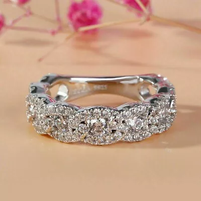 2Ct Round Real Moissanite Half Eternity Band Wedding Ring 14K White Gold Plated • $90.39