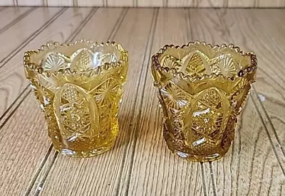 Imperial Carnival Glass Toothpick Holder 2.5  Vtg Marigold Amber Daisy & Button • $14.99