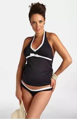 NEW Pez D'Or Maternity Tankini Top And Bottom Swimsuit Black Sz Medium M • £23.74