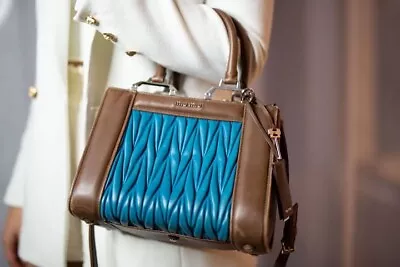 Miu Miu Prada - RARE! Matelasse Bag Teal Blue Brown Nappa Leather Tote Crossbody • $1222.46