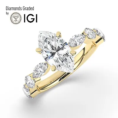 IGI 2CT  Solitaire Lab-Grown Marquise Diamond Engagement Ring 18K Yellow Gold • $2399